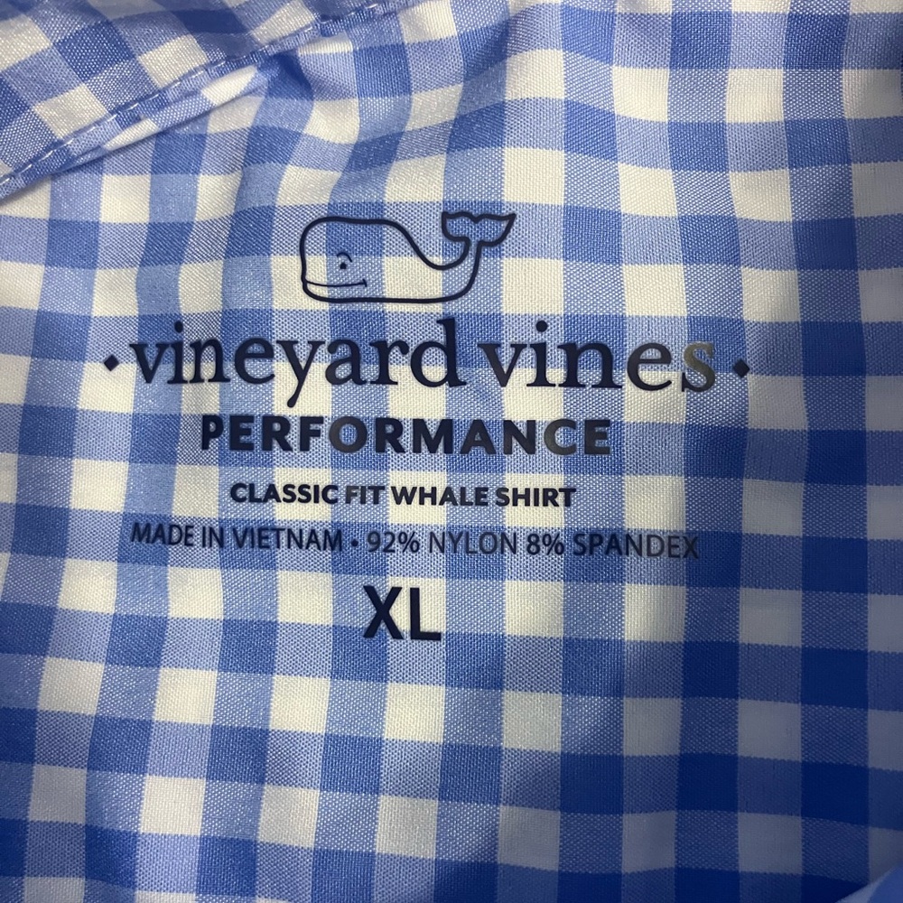 Vineyard Vines Classic Performance Classic Whale Shirt Blue & White Checkered XL - Picture 2 of 6